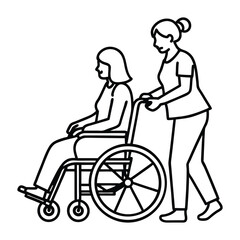 A line art of caregiver assistant vector icon illustration on white background .