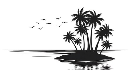shadow silhouette palm tree and island. suitable for background and design