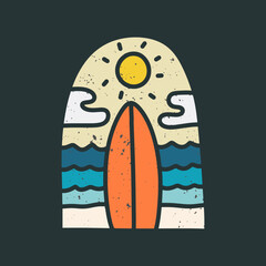 The surfboard on the summer beach vibes design for t shirt, sticker and other