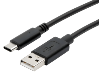 usb cable on white background. Type-c port USB connector replacing type A micro and mini USB. Flat black usb types port plug in cables set with realistic connectors.Usb icon vector sign symbol for des