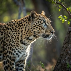 Fototapeta premium Leopard hunting in the forest 