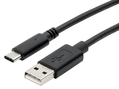 usb cable on white background. Type-c port USB connector replacing type A micro and mini USB. Flat black usb types port plug in cables set with realistic connectors.Usb icon vector sign symbol for des