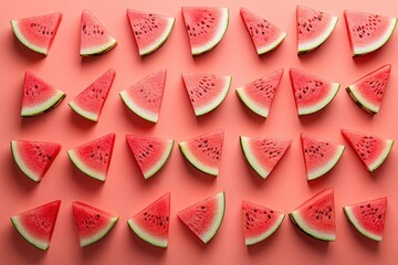 Fresh watermelon slices arranged artfully on a vibrant background for a summer treat
