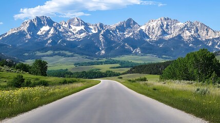 High-Resolution View of a Road and Peaks