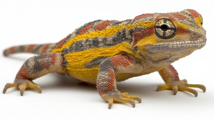 Obraz premium Detailed portrayal of colorful ocellated gecko, vibrant skin patterns, intricate details, exotic reptile, wildlife photography, nature close up, eye catching pattern