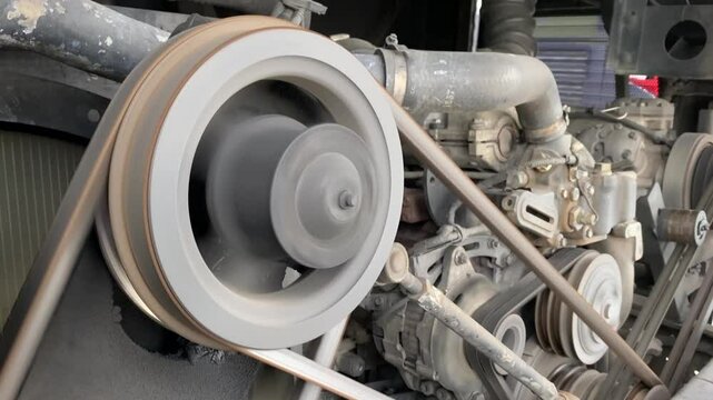 Bus engine with rotating belt