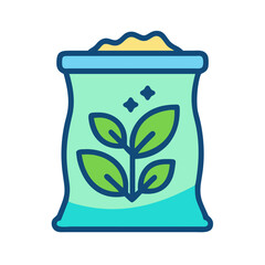 Fertilizer bag with leaves , green and blue icon 