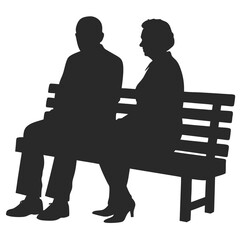 grandparents sitting on a bench silhouette vector illustration isolated on white background
