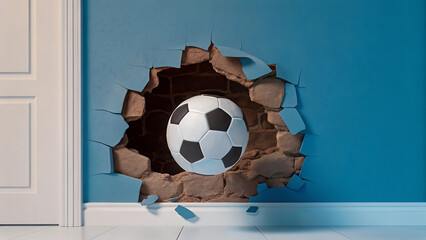 Soccer Ball Crashing Through Wall Dynamic Sports Image