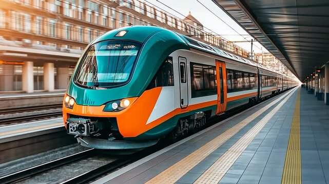 Modern train at station