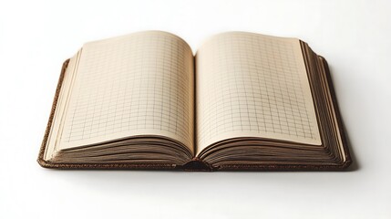 3D rendering of an open notebook with grid paper, vector illustration on a white background, 