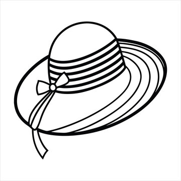 black and white sun hat with bow clip art preview
