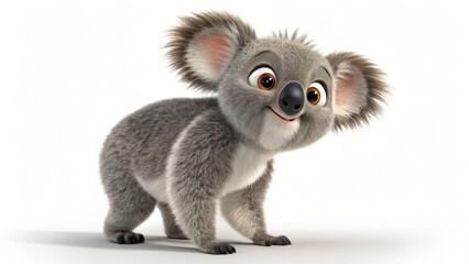Fototapeta premium Adorable Cartoon Koala Bear Cub 3D Rendered Cute Animal White Background