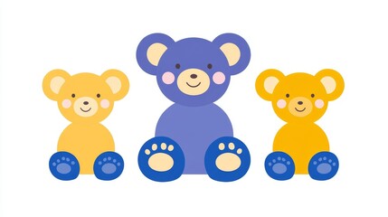 Obraz premium Three pixelated bears in blue and yellow colors, adorable animal illustration great for childrens products and decoration with pixel style illustration art