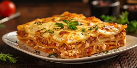 Hearty Meat Lasagna Served on a Rustic Table