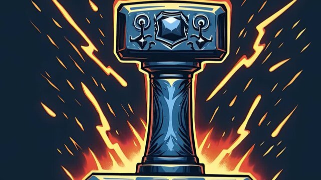 "Stylized Illustration of Thor&rsquo;s Hammer Mj&ouml;lnir with Lightning and Runes" &ndash; A bold graphic of the Norse god Thor&rsquo;s hammer surrounded by lightning bolts and ancient Viking runes on a minimal background