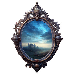 Obraz premium Ornate Mirror Reflecting Fantasy Castle Landscape