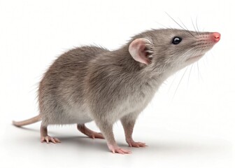 Adorable Grey Rat Portrait Fluffy Pet Rodent Closeup on White Background