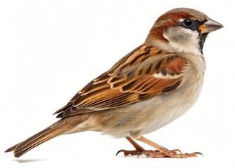 Detailed Close up of a House Sparrow Bird Isolated on White Background