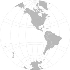 World vector map with country boundaries and graticules (Western hemisphere with -20 degree offset, stereographic projection, PPT-compatible & fully editable)