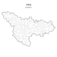 Obraz premium Vector Map of Timiș County (Județul Timiș) with all Administrative Territorial Units (UAT) including Municipalities (Municipii), Towns (Orașe) and Communes (Comune) - Romania 2025