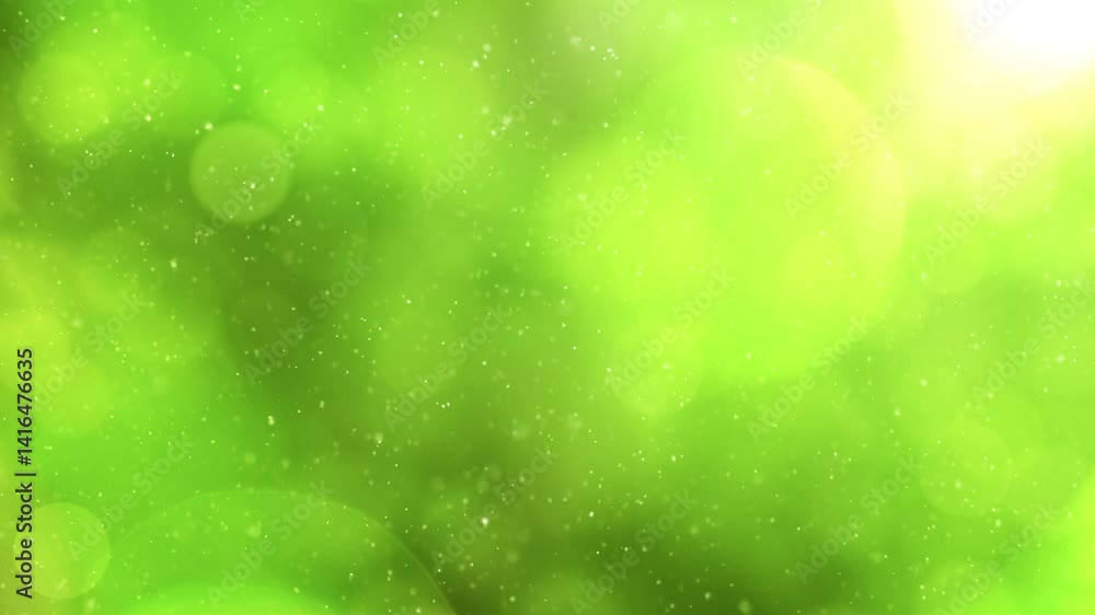 Aufkleber beautiful sunny green nature blurred bokeh with flying particles loop copy space animation backgroun