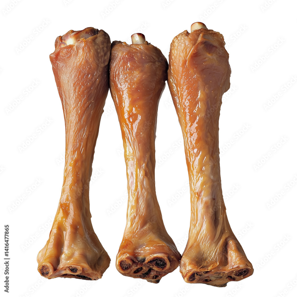 Poster three textured animal bones arranged side by side, showcasing their unique features isolated on whit