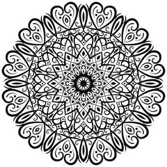 ttractive and simple floral henna or mehndi style mandala design. Design for coloring book, lace, swirl, henna, tattoo, logo, frame, card, pattern, background and  wallpaper. 