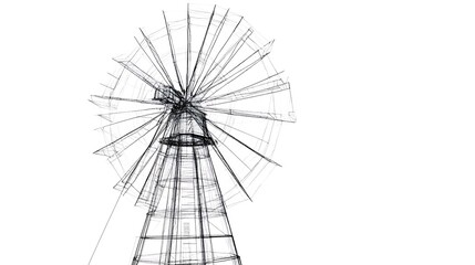 Obraz premium Windmill Sketch Illustration on White Background