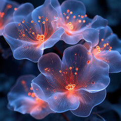 Fototapeta premium Ethereal Glowing Flowers In Translucent Style Illuminating Dark Background