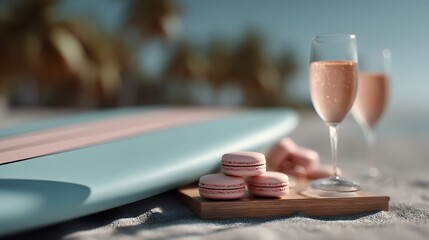 Stylish beach picnic with a designer surfboard