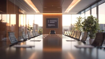Modern empty conference room at sunset, 4K - Powered by Adobe