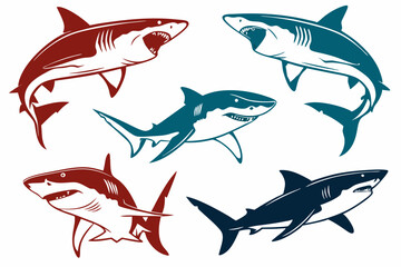 set of Big Shark vector silhouette illustration isolated on white background