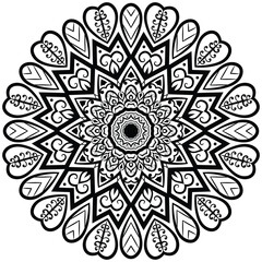 ttractive and simple floral henna or mehndi style mandala design. Design for coloring book, lace, swirl, henna, tattoo, logo, frame, card, pattern, background and  wallpaper. 