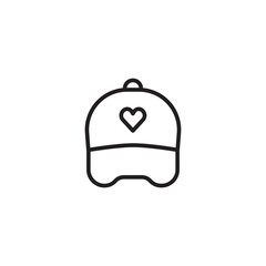 A baseball cap with a heart shape on the front. It has a curved brim and an adjustable strap at the back.
