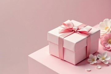 Fototapeta premium Subtle pastel gift boxes, small floral accents, soft color palette, illustration, floral, seamless