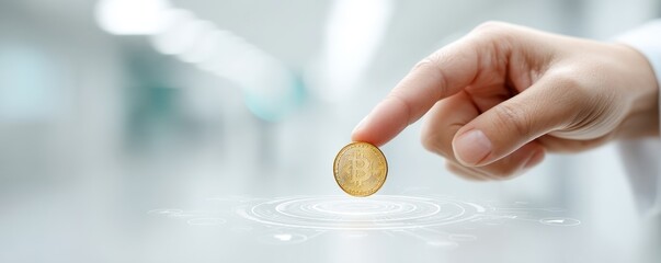 Investing in cryptocurrency a hand holding a coin in a digital environment