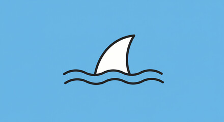 Fototapeta premium Shark Fin in Ocean Water Minimalist Flat Vector Icon