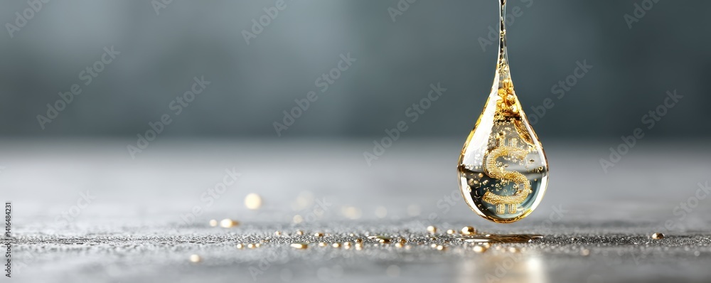 Aufkleber suspended dollar drop abstract art macro photography studio setting close-up value representation