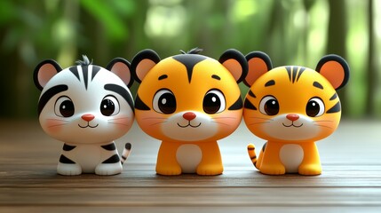 Three cute cartoon tiger figurines symbolize good fortune prosperity and strength perfect for chinese new year or animal themed design projects