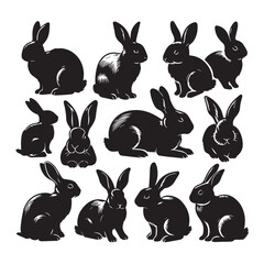 Rabbit Silhouette Collection – Cute Bunny Vector Set for Easter, Spring, and Woodland Designs