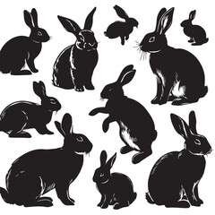 Rabbit Silhouette Collection – Cute Bunny Vector Set for Easter, Spring, and Woodland Designs