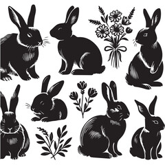 Rabbit Silhouette Collection – Cute Bunny Vector Set for Easter, Spring, and Woodland Designs
