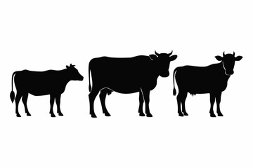 set of cow vector silhouette illustration isolated on white background