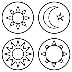Simple Icons Sun and Moon Phases Black and White Vector Art Illustration Design