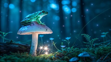 Vivid Neon Frog Sitting on Glowing Surface