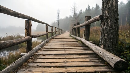 Ancient Wooden Bridge with Cracked Planks and Moss