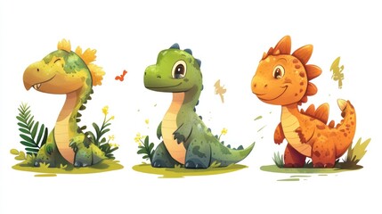 Obraz premium Cute cartoon dinosaurs in a playful setting