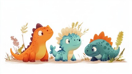 Obraz premium Cute cartoon dinosaurs in a row (3)