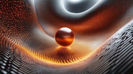 Abstract 3D Render Golden Sphere in a Wave of Light and Data